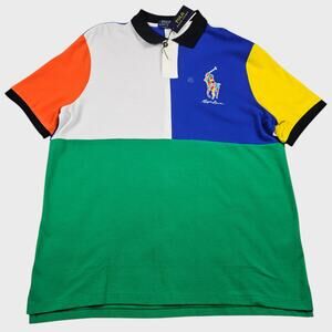 NWT Polo Ralph Lauren Polo Shirt Mens XL Big Pony Color Block Embroidered Green